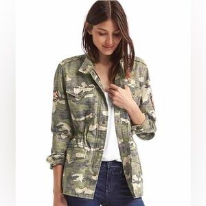 GAP Jacket Women XS Green Camo Butterfly Utility Military Grunge